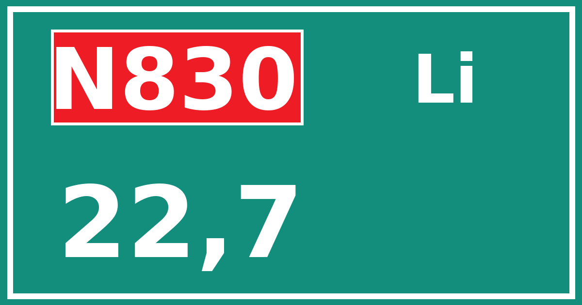 Hectometerbord N830 22,7 zijde Li