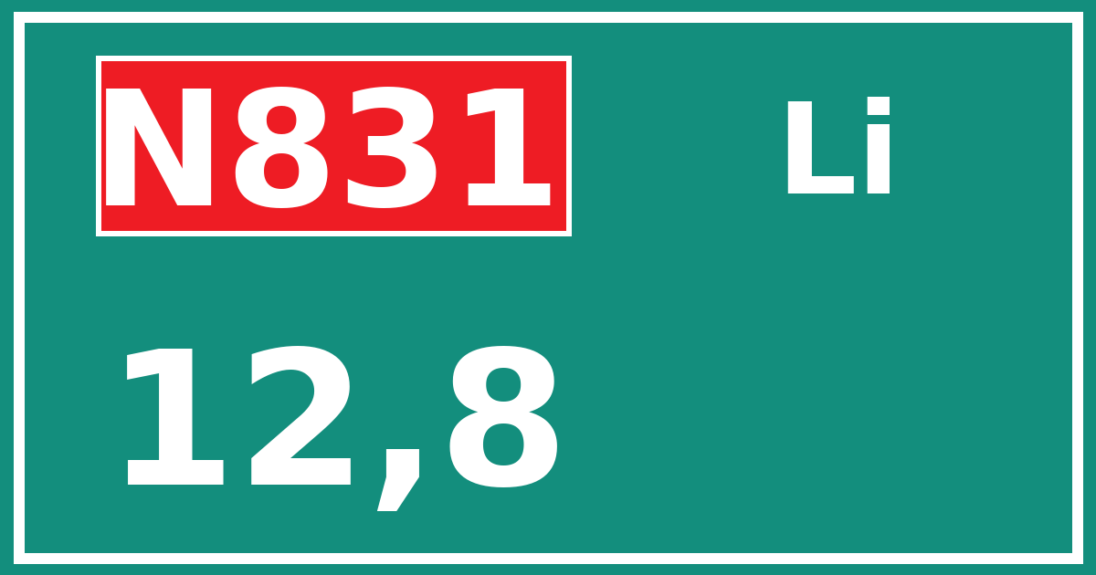 Hectometerbord N831 12,8 zijde Li