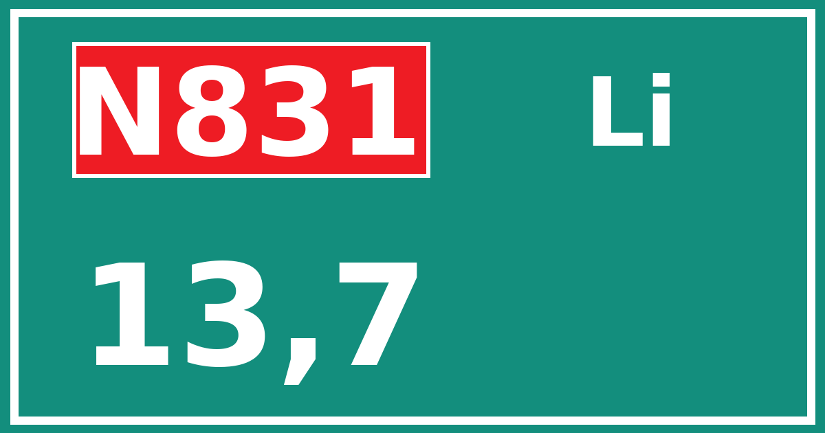 Hectometerbord N831 13,7 zijde Li