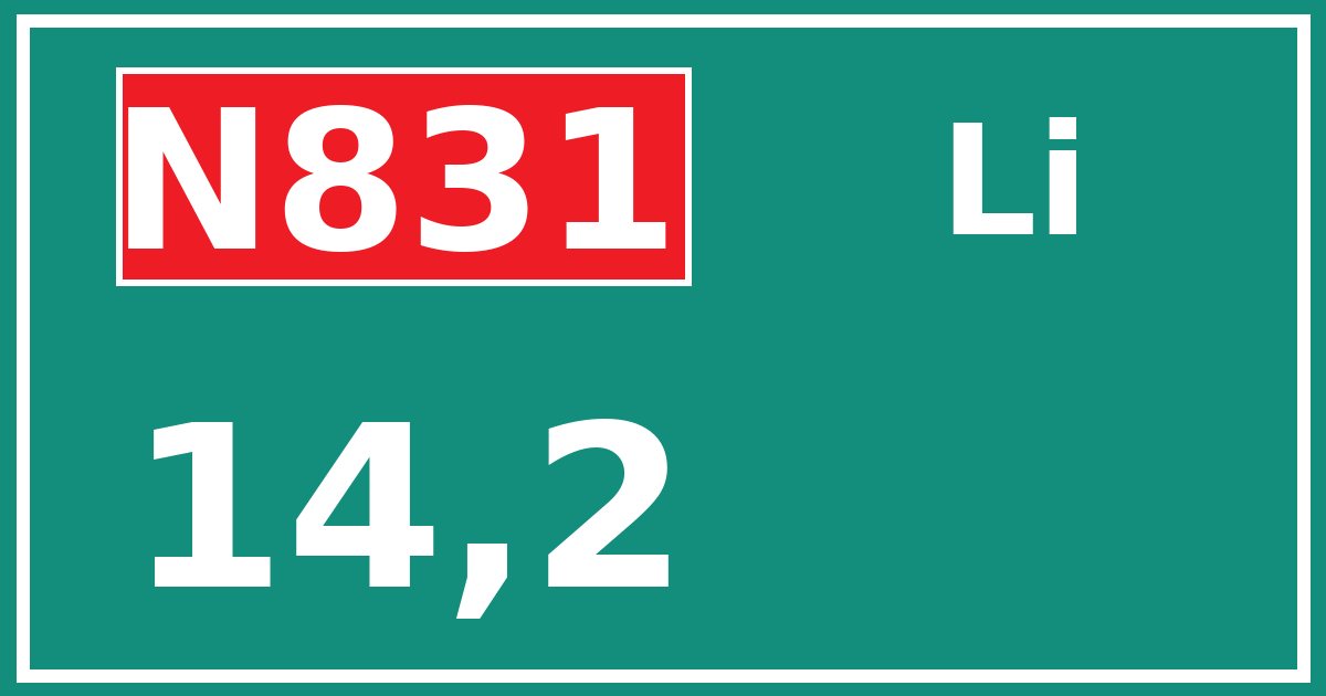 Hectometerbord N831 14,2 zijde Li
