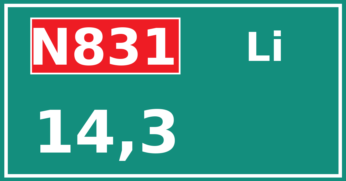 Hectometerbord N831 14,3 zijde Li