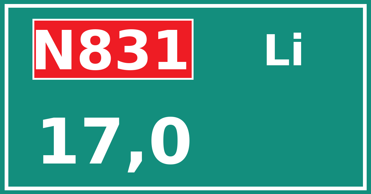 Hectometerbord N831 17,0 zijde Li