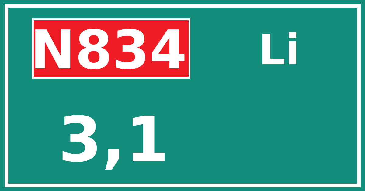 Hectometerbord N834 3,1 zijde Li