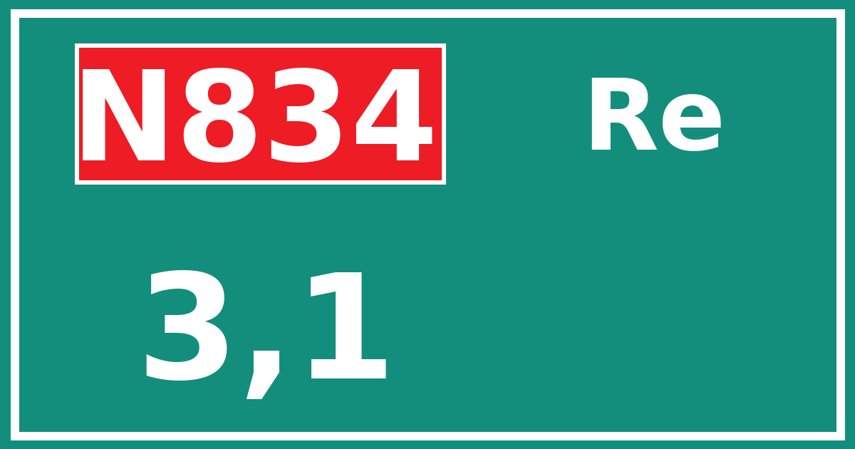 Hectometerbord N834 3,1 zijde Re