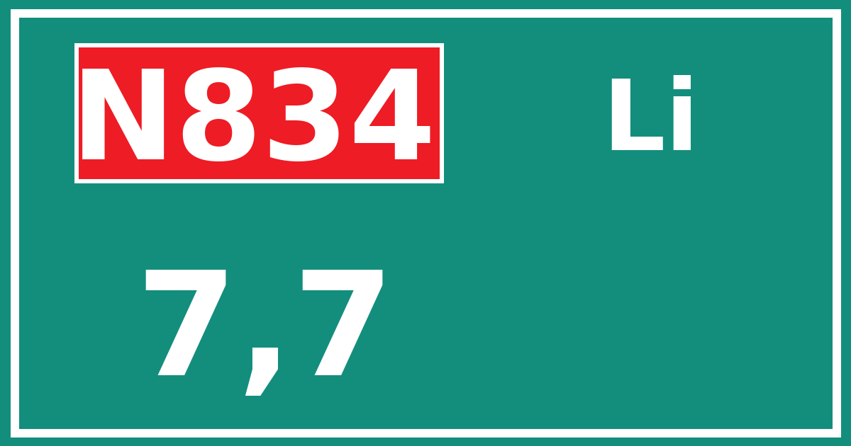 Hectometerbord N834 7,7 zijde Li