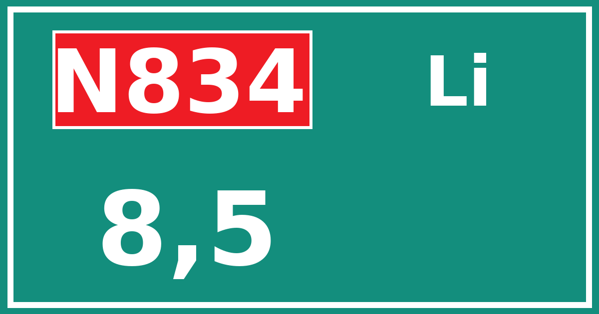 Hectometerbord N834 8,5 zijde Li