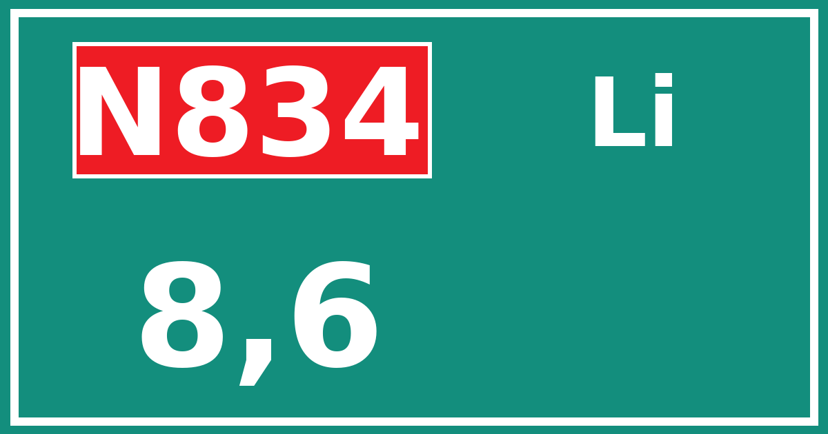 Hectometerbord N834 8,6 zijde Li