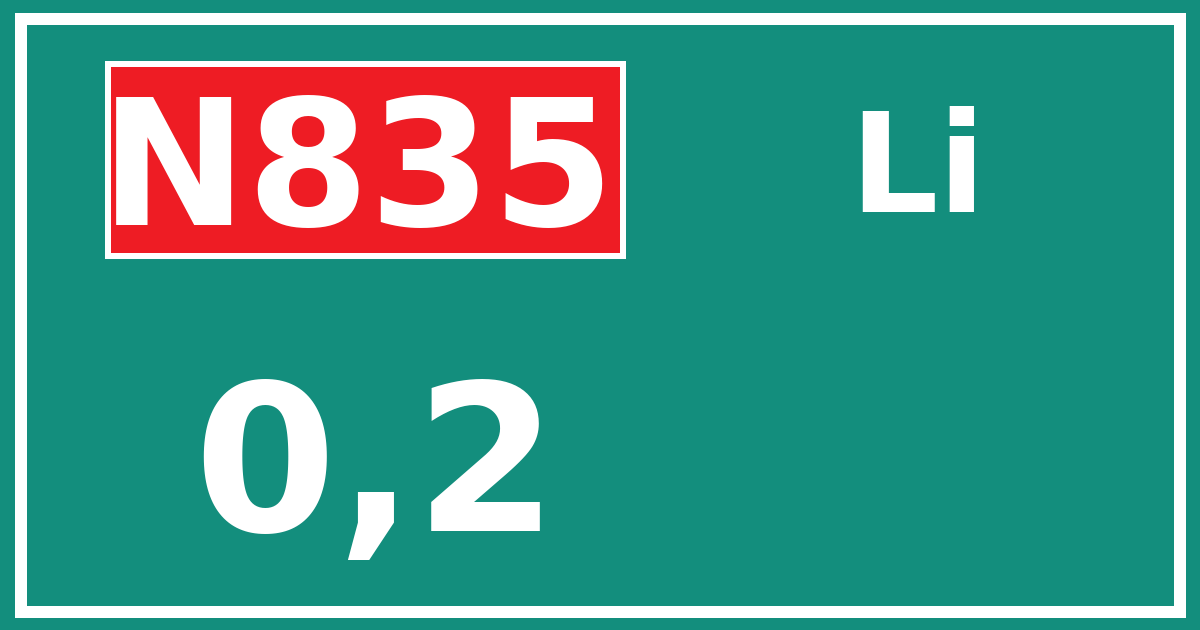 Hectometerbord N835 0,2 zijde Li