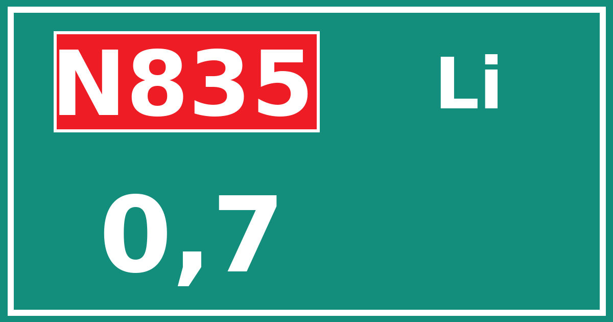 Hectometerbord N835 0,7 zijde Li