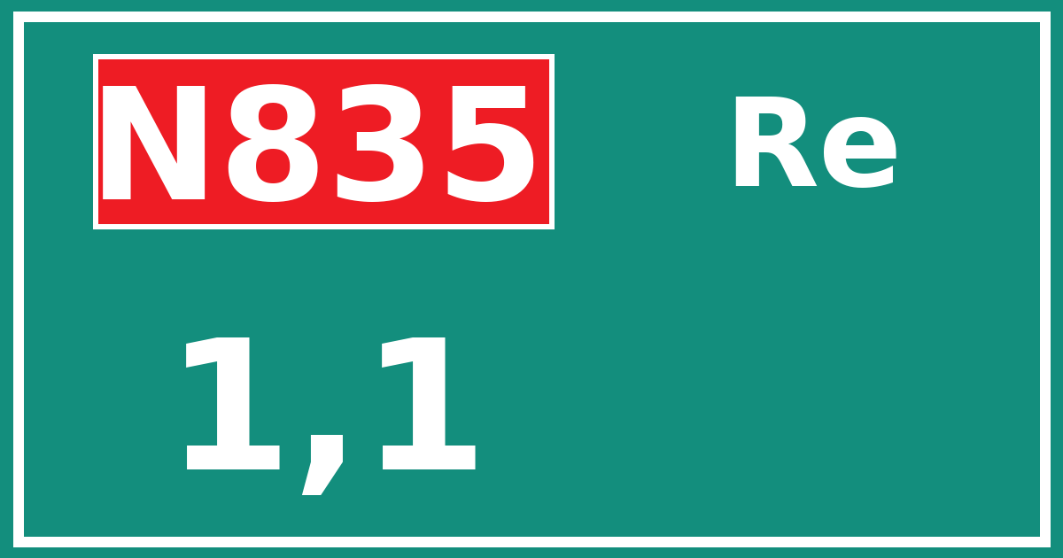 Hectometerbord N835 1,1 zijde Re