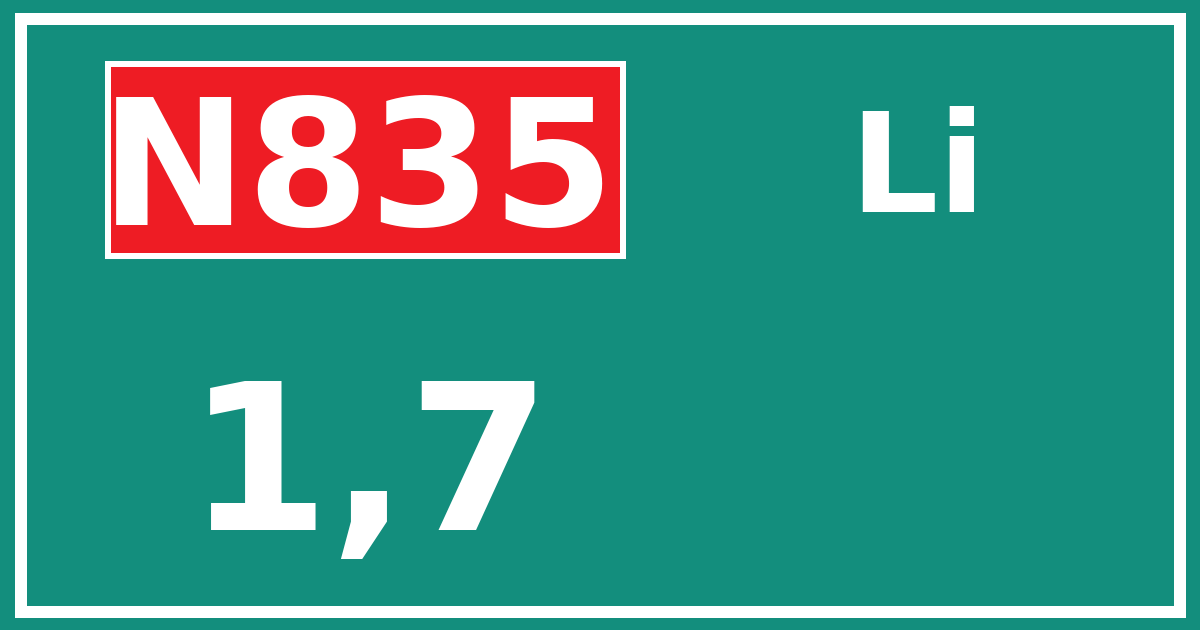 Hectometerbord N835 1,7 zijde Li