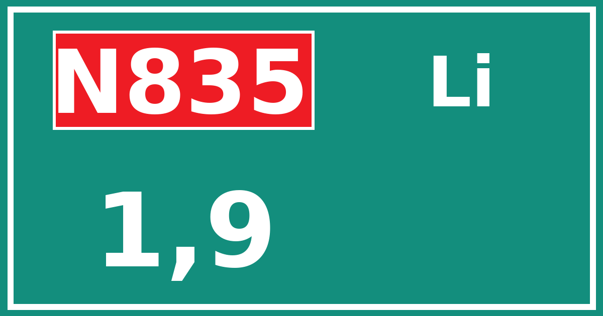 Hectometerbord N835 1,9 zijde Li