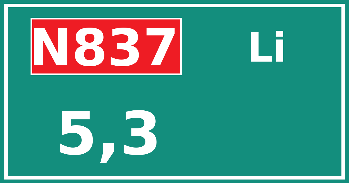 Hectometerbord N837 5,3 zijde Li