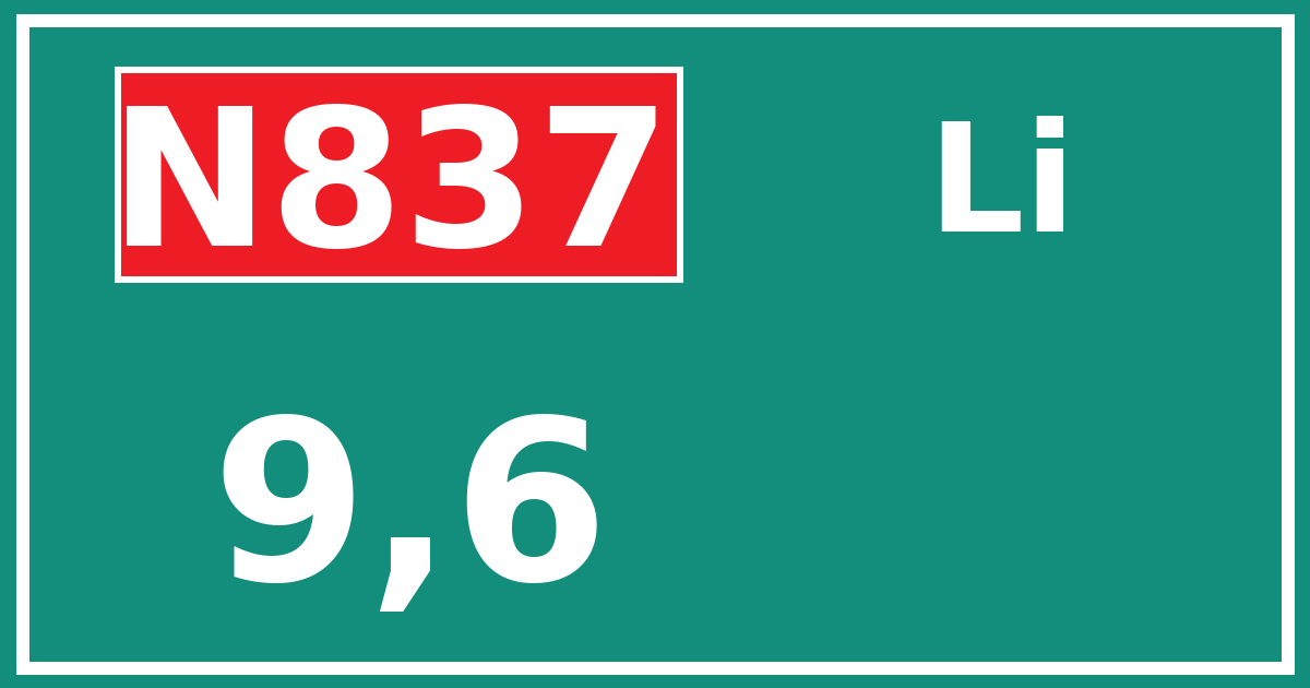 Hectometerbord N837 9,6 zijde Li