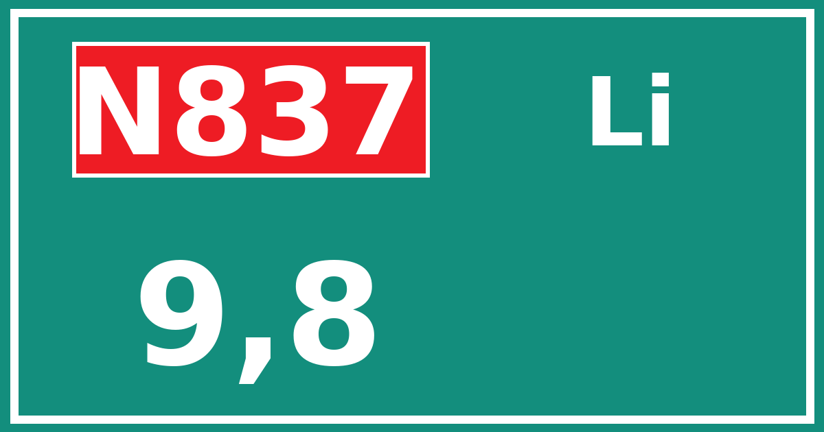 Hectometerbord N837 9,8 zijde Li