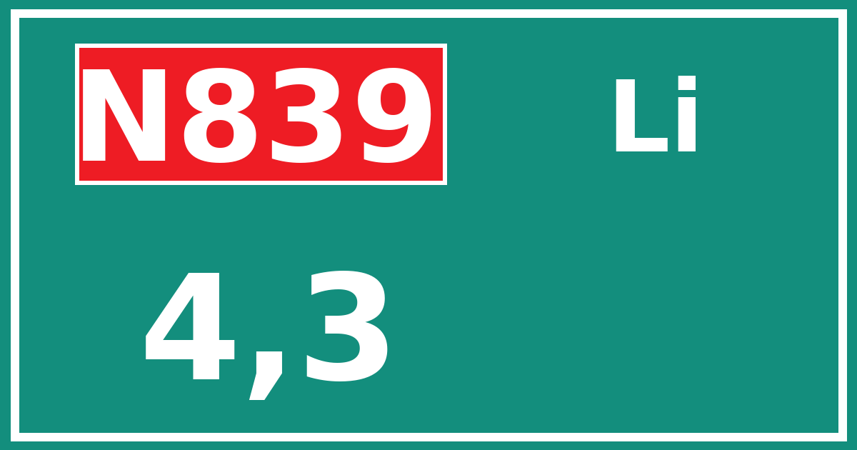Hectometerbord N839 4,3 zijde Li