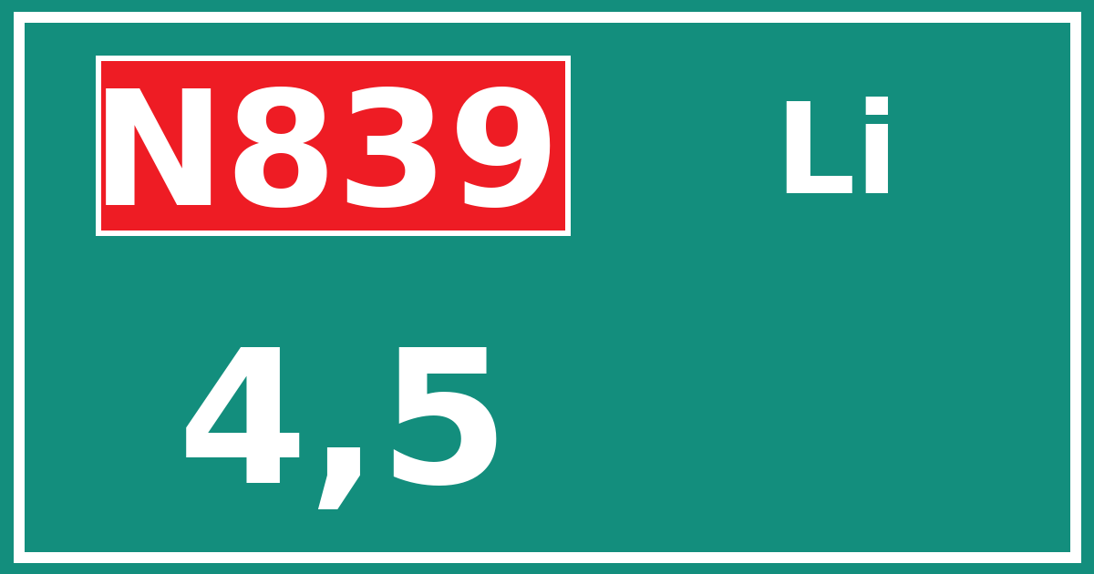 Hectometerbord N839 4,5 zijde Li
