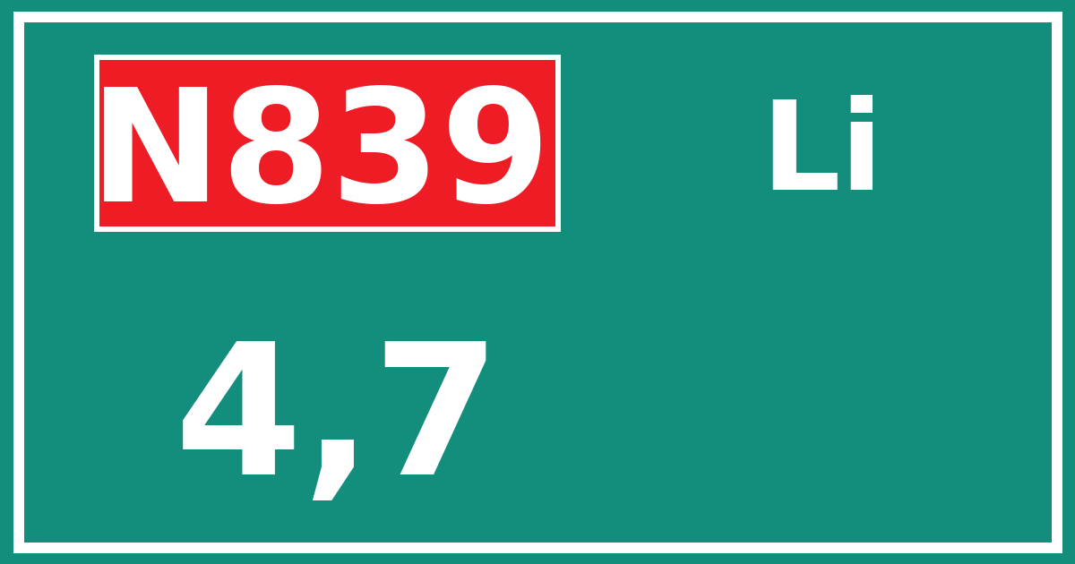 Hectometerbord N839 4,7 zijde Li