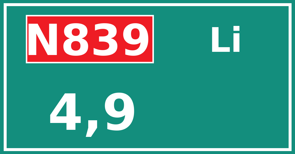 Hectometerbord N839 4,9 zijde Li