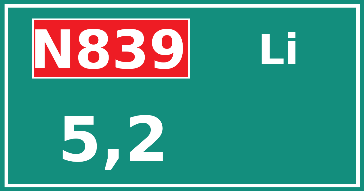 Hectometerbord N839 5,2 zijde Li
