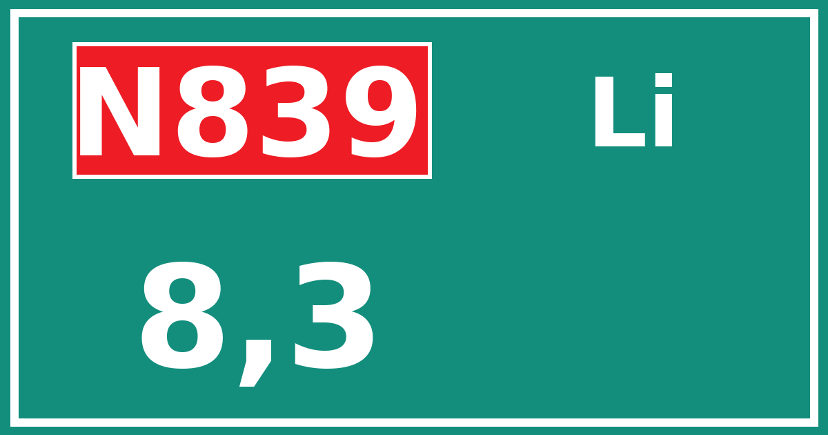 Hectometerbord N839 8,3 zijde Li