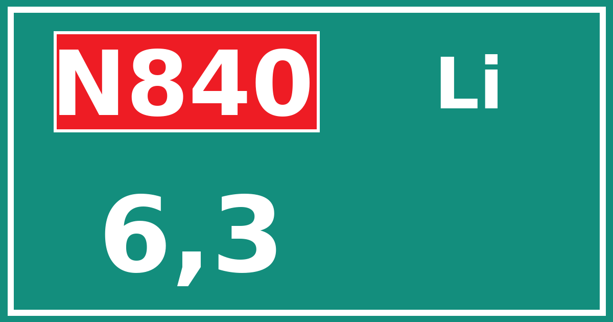 Hectometerbord N840 6,3 zijde Li