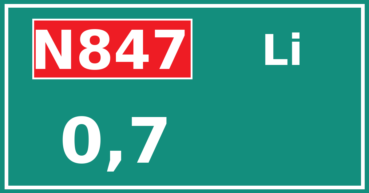 Hectometerbord N847 0,7 zijde Li