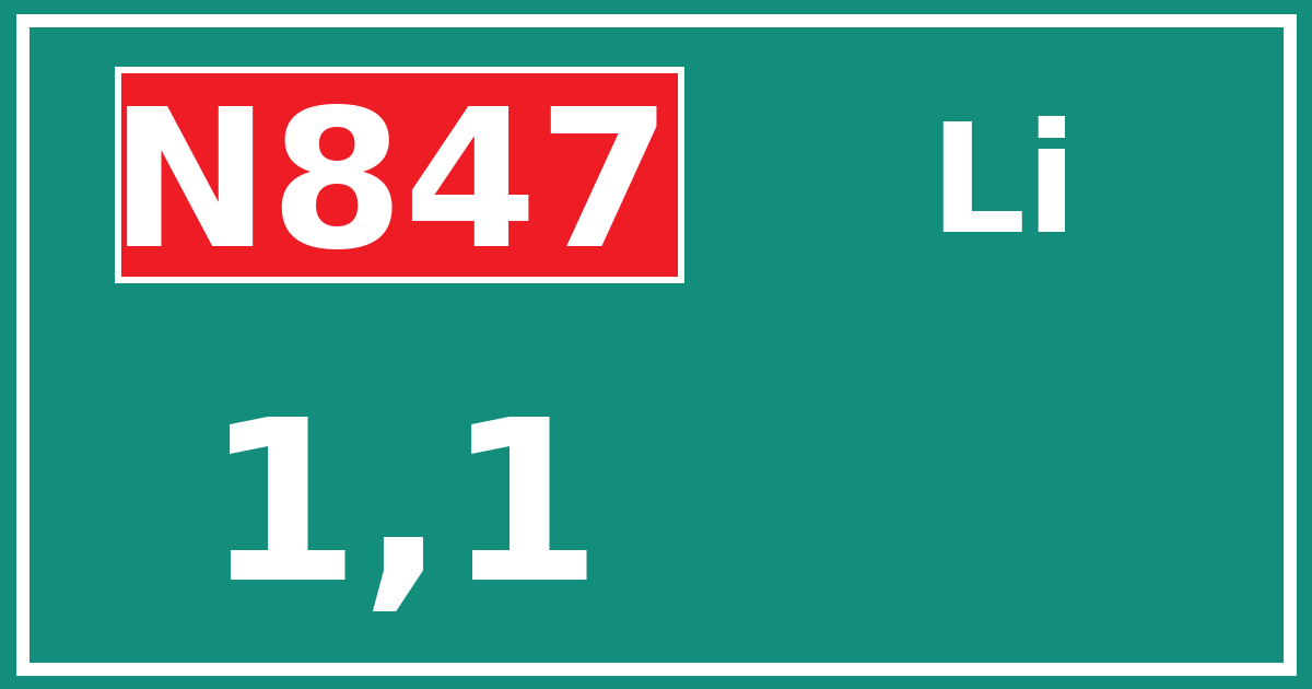 Hectometerbord N847 1,1 zijde Li