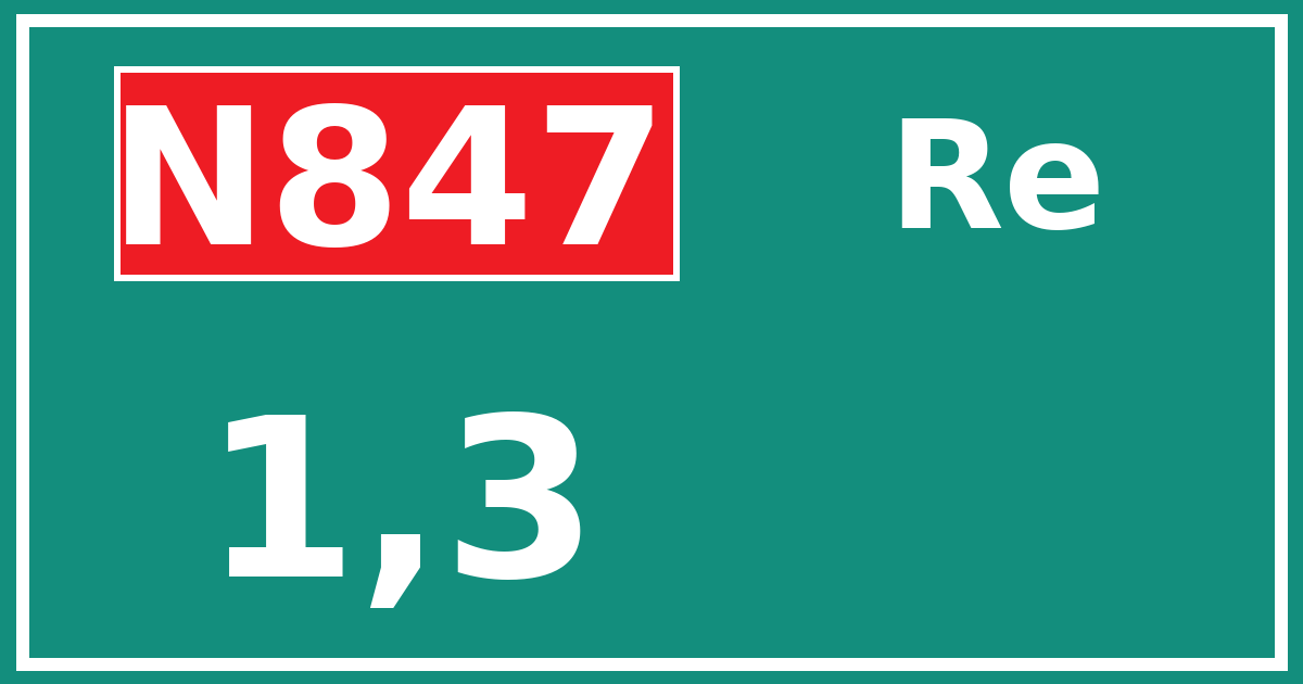 Hectometerbord N847 1,3 zijde Re