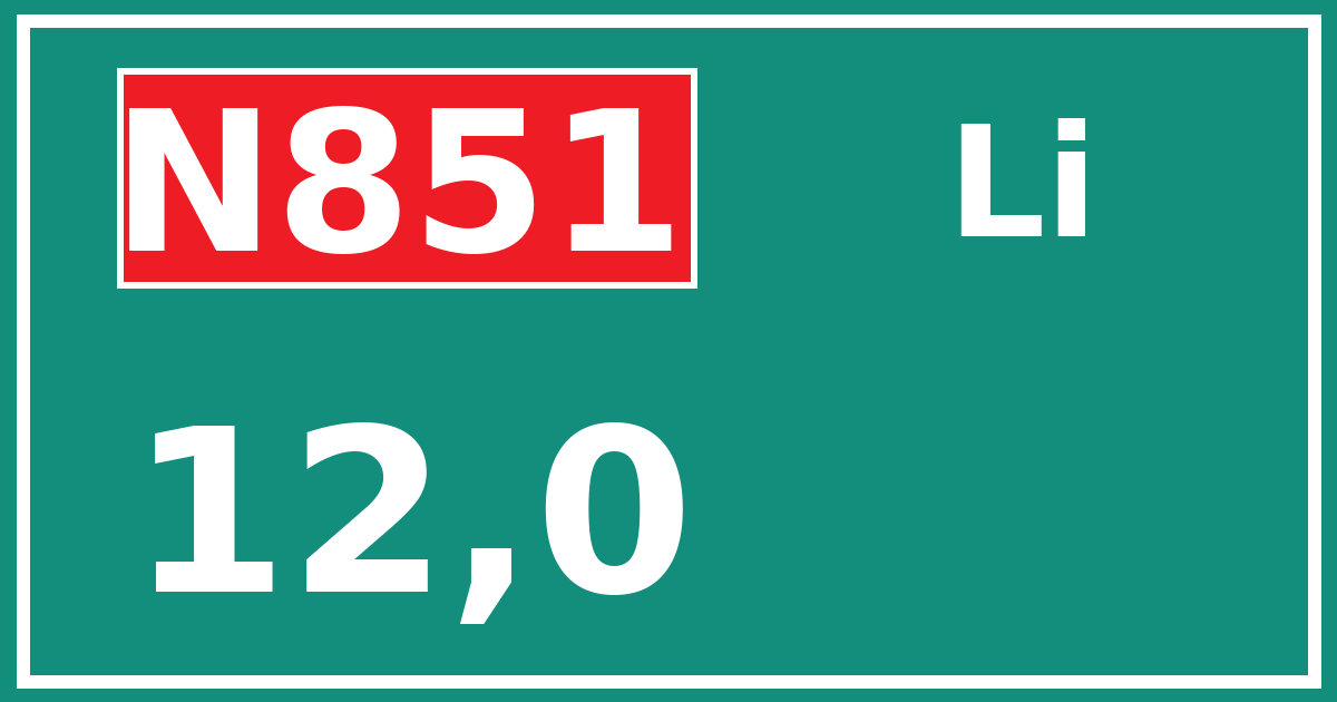 Hectometerbord N851 12,0 zijde Li