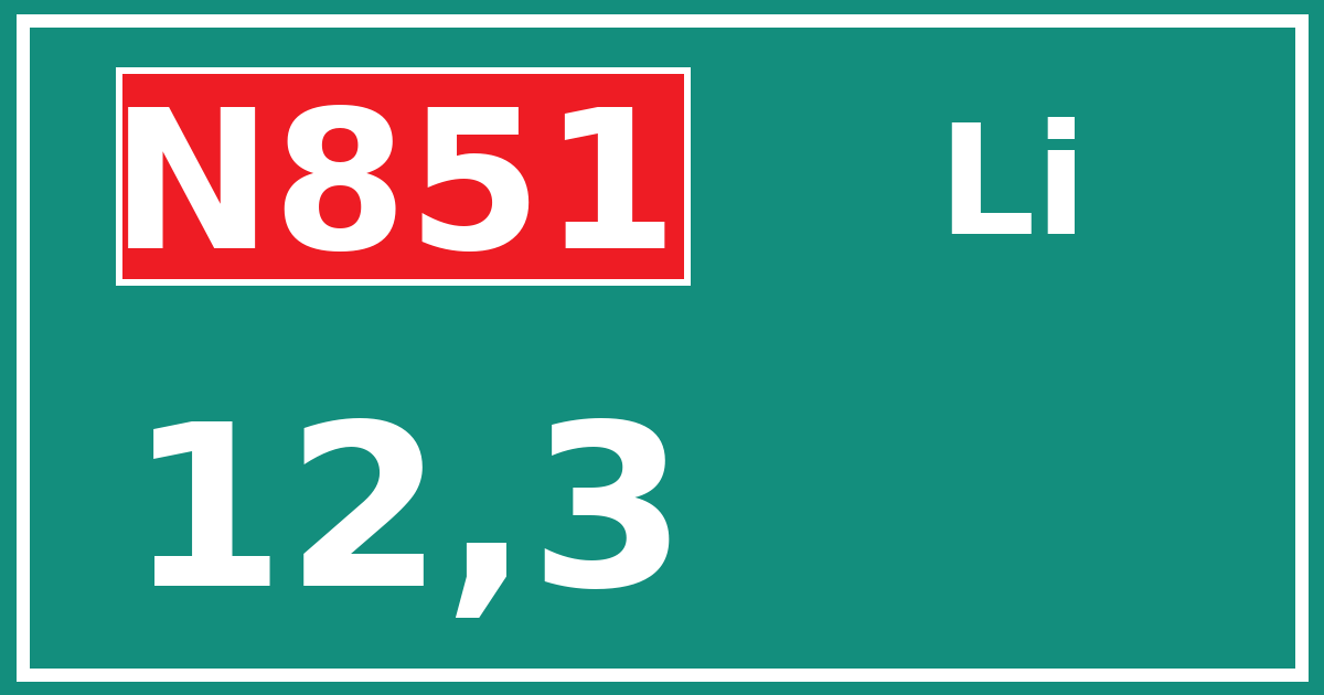 Hectometerbord N851 12,3 zijde Li