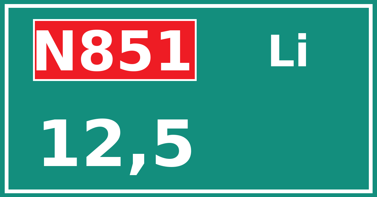 Hectometerbord N851 12,5 zijde Li