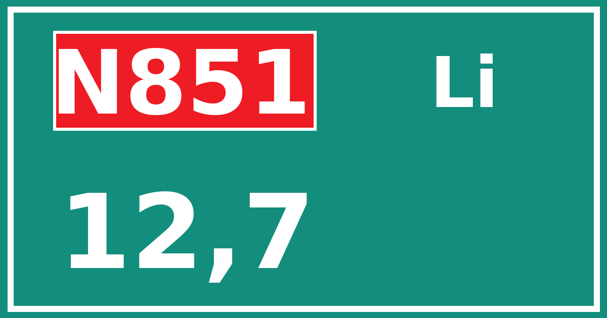 Hectometerbord N851 12,7 zijde Li