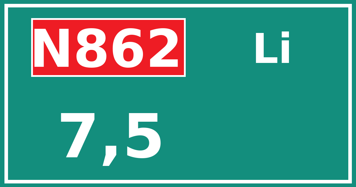 Hectometerbord N862 7,5 zijde Li
