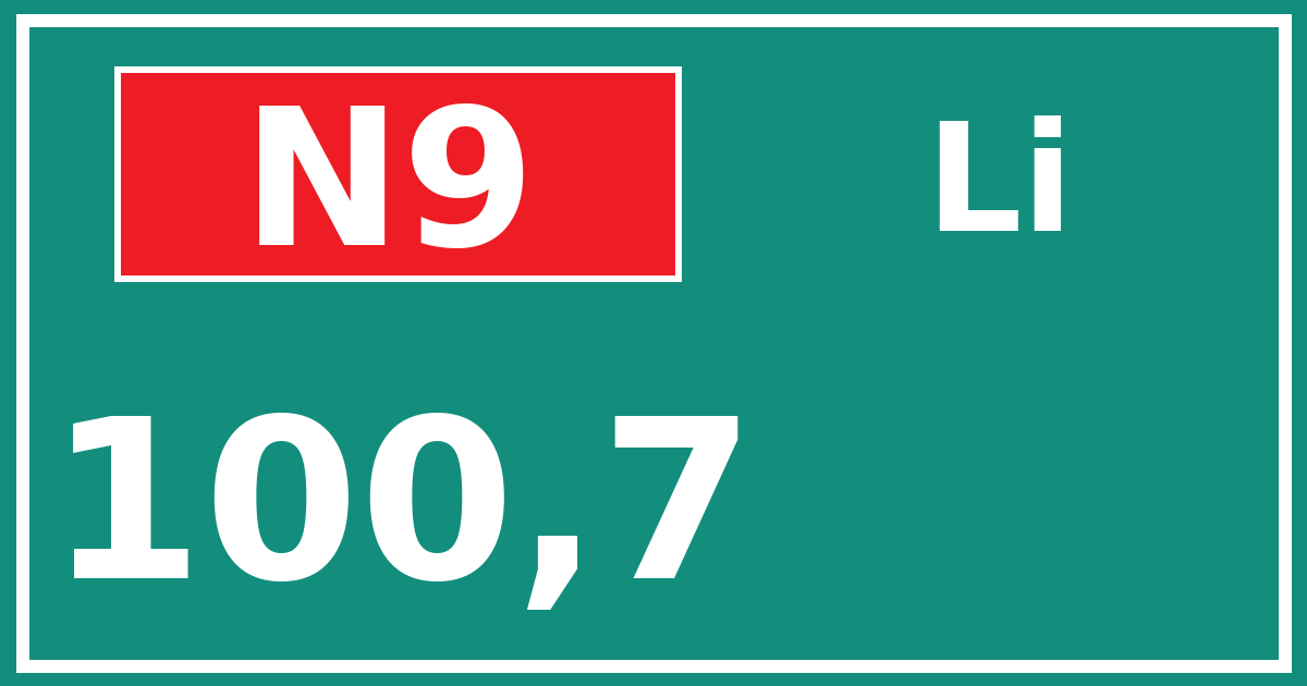 Hectometerbord N9 100,7 zijde Li
