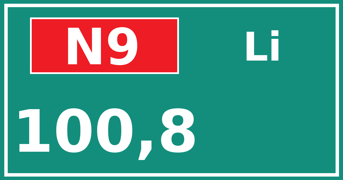 Hectometerbord N9 100,8 zijde Li