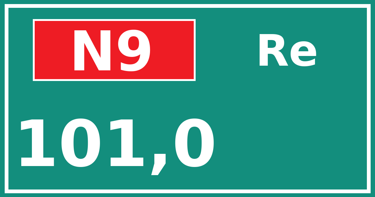 Hectometerbord N9 101,0 zijde Re