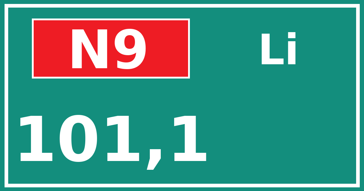 Hectometerbord N9 101,1 zijde Li