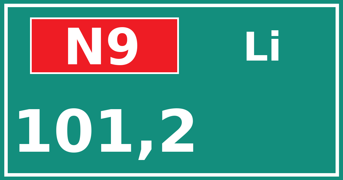 Hectometerbord N9 101,2 zijde Li
