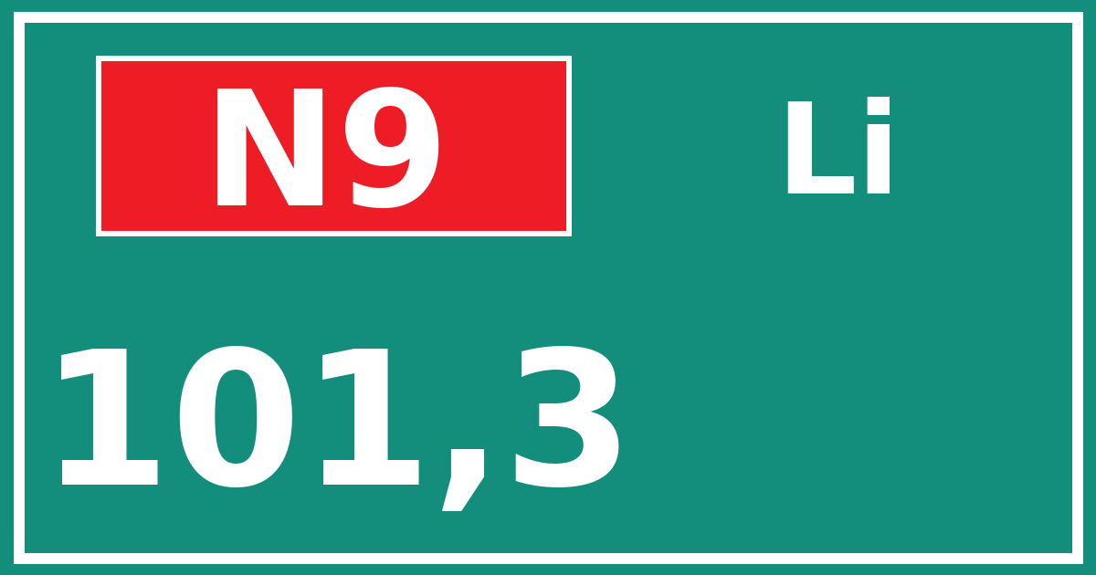 Hectometerbord N9 101,3 zijde Li