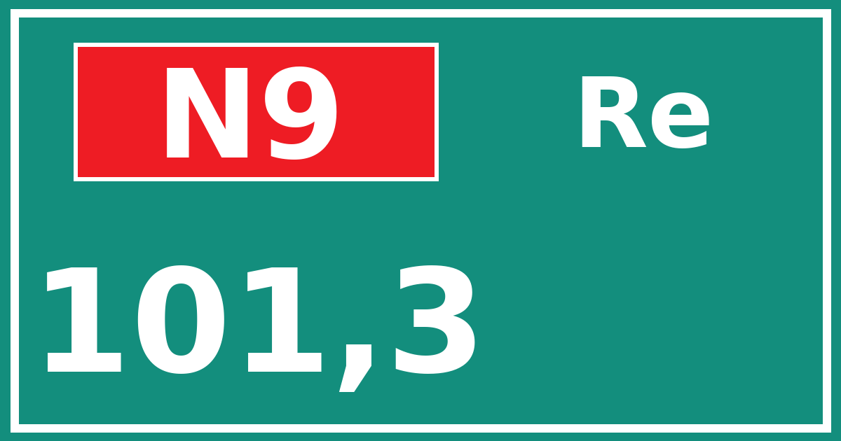Hectometerbord N9 101,3 zijde Re