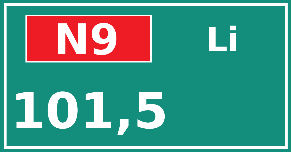 Hectometerbord N9 101,5 zijde Li