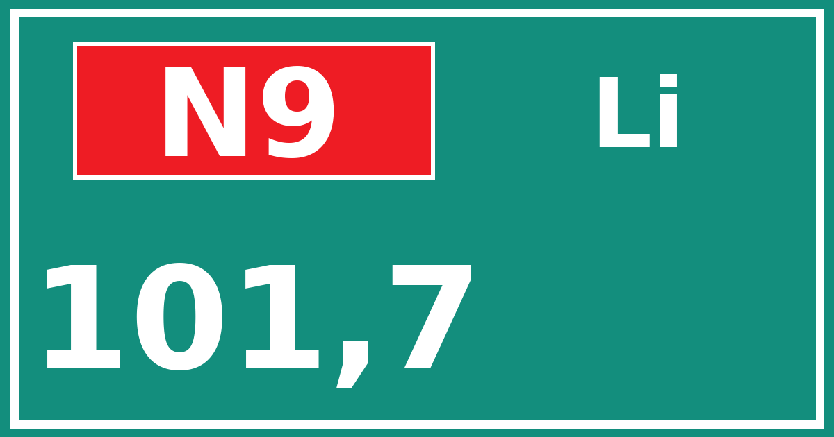 Hectometerbord N9 101,7 zijde Li