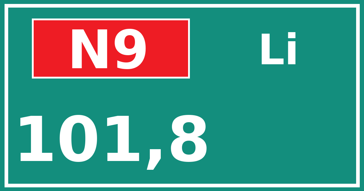 Hectometerbord N9 101,8 zijde Li