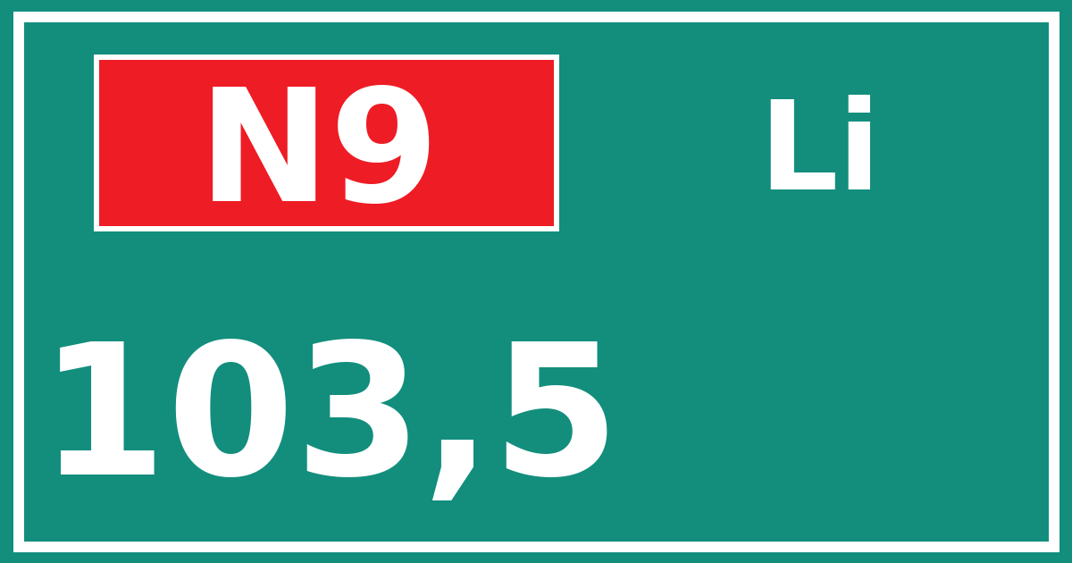 Hectometerbord N9 103,5 zijde Li