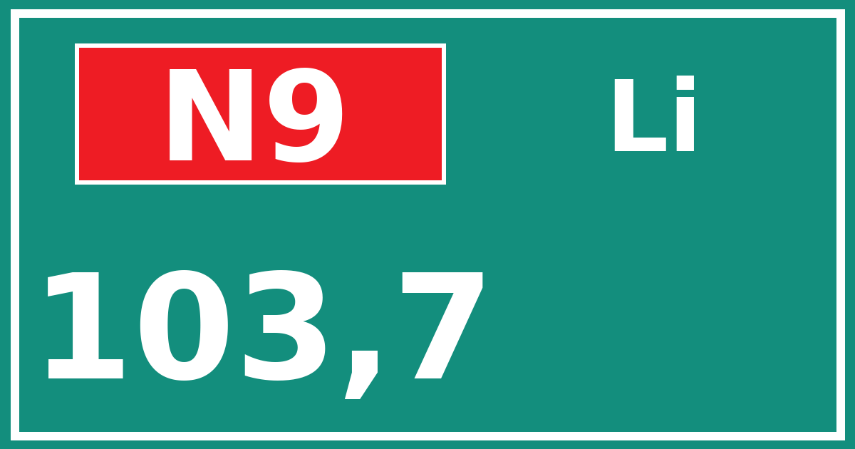 Hectometerbord N9 103,7 zijde Li
