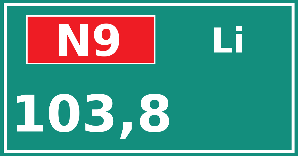 Hectometerbord N9 103,8 zijde Li