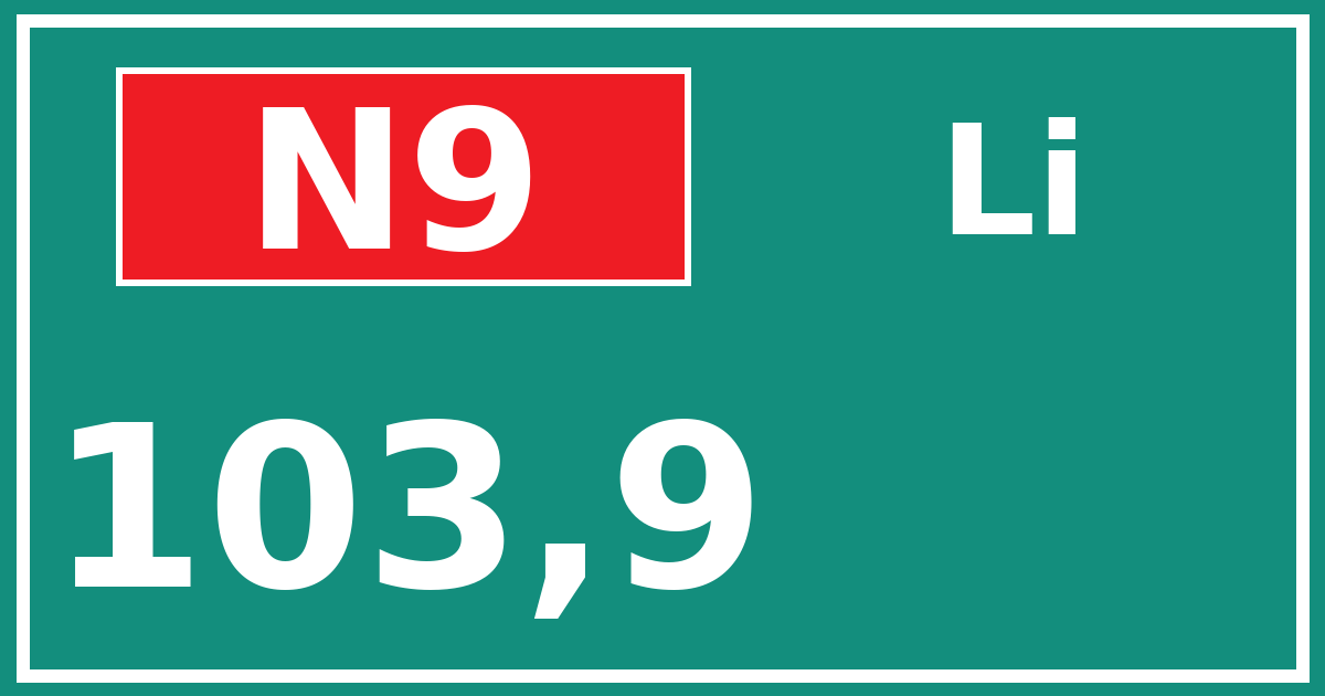Hectometerbord N9 103,9 zijde Li