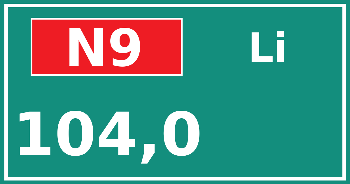 Hectometerbord N9 104,0 zijde Li