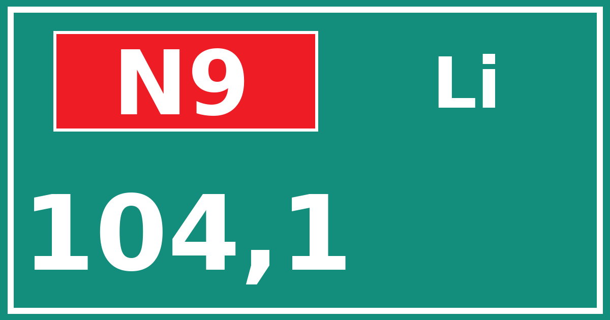 Hectometerbord N9 104,1 zijde Li